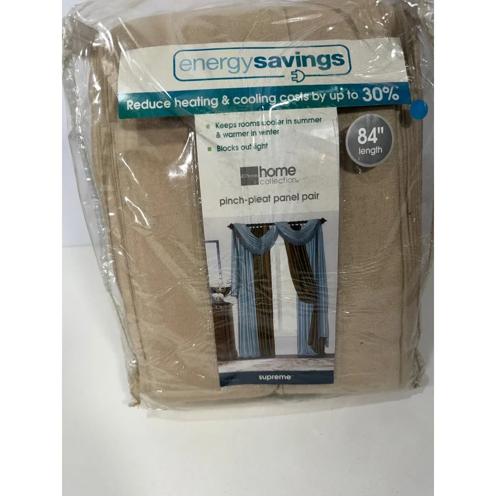 JCPenney Home Supreme Pinch Pleat Curtains Linen 150x84  Pair NEW w/ FLAW